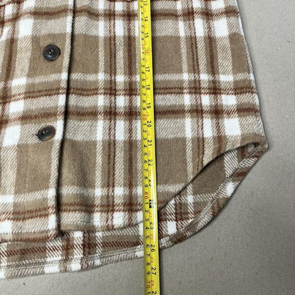 Love Tree Jacket Womens Small Tan Brown White Plaid Overshirt Shacket Fleece - Picture 3 of 11